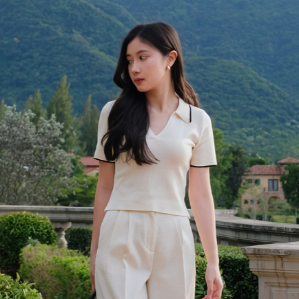 [UNAIVE] Polina Top เสื้อโปโลผ้าไหมพรม นุ่ม ใส่สบาย