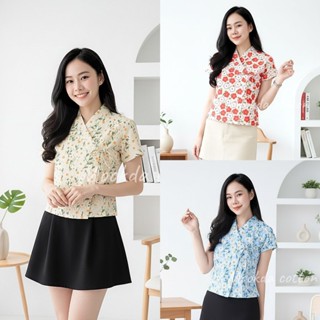 เสื้อผ้าฝ้ายมัดป้ายดอกทิวลิปผ้าพิมลาย/ป้ายเจ้านาง เเขนสั้น