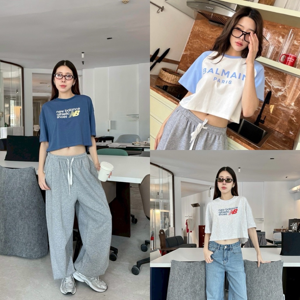 ส่งด่วน 🛵 VALEN crop top ☁️☁️ เสื้อยืดคอกลมทรงครอปรุ่นใหม่ ชนช็อป น่ารักมากก