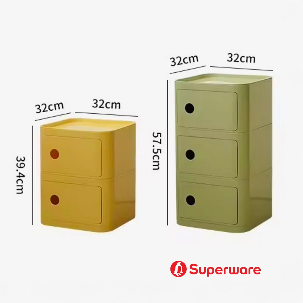 Srithai Superware ตู้เก็บของ โต๊ะข้างเตียง ตู้พลาสติก ตู้อเนกประสงค์ ทรงเหลี่ยม ฝาเปิดสวิงด้านหน้า  2 ชั้น และ 3 ชั้น