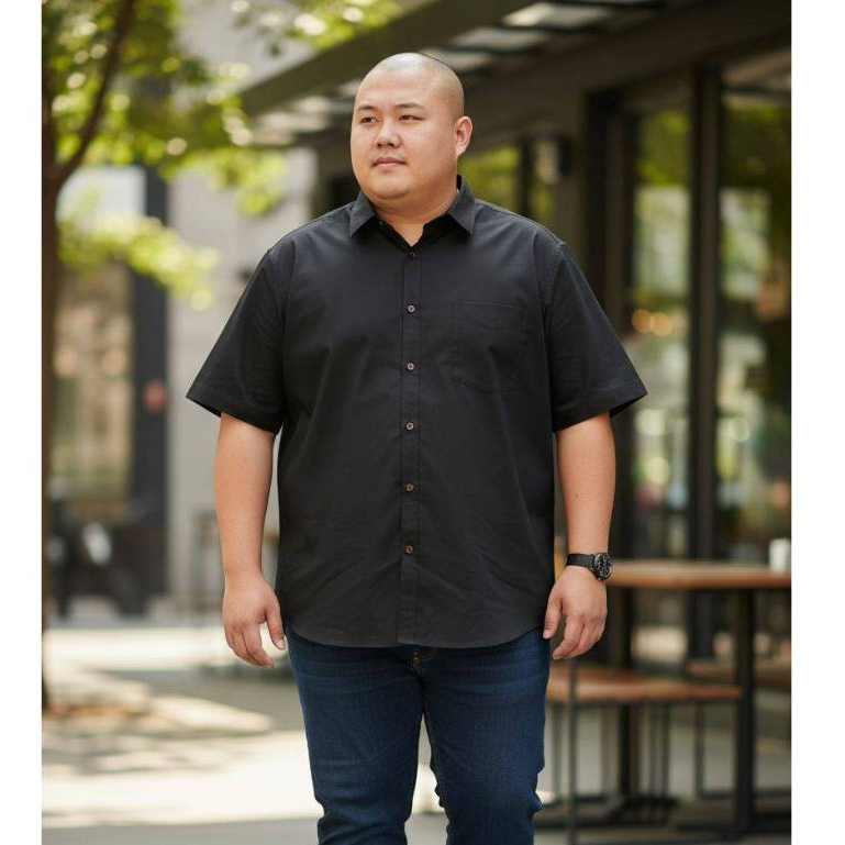 ORCAN เสื้อเชิ้ตแขนสั้น ไซส์ใหญ่ผ้าอ๊อกซ์ฟอร์ด สีดำไซส์ 3XL/4XL/6XL