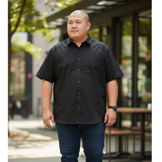 ORCAN เสื้อเชิ้ตแขนสั้น ไซส์ใหญ่ผ้าอ๊อกซ์ฟอร์ด สีดำไซส์ 3XL/…