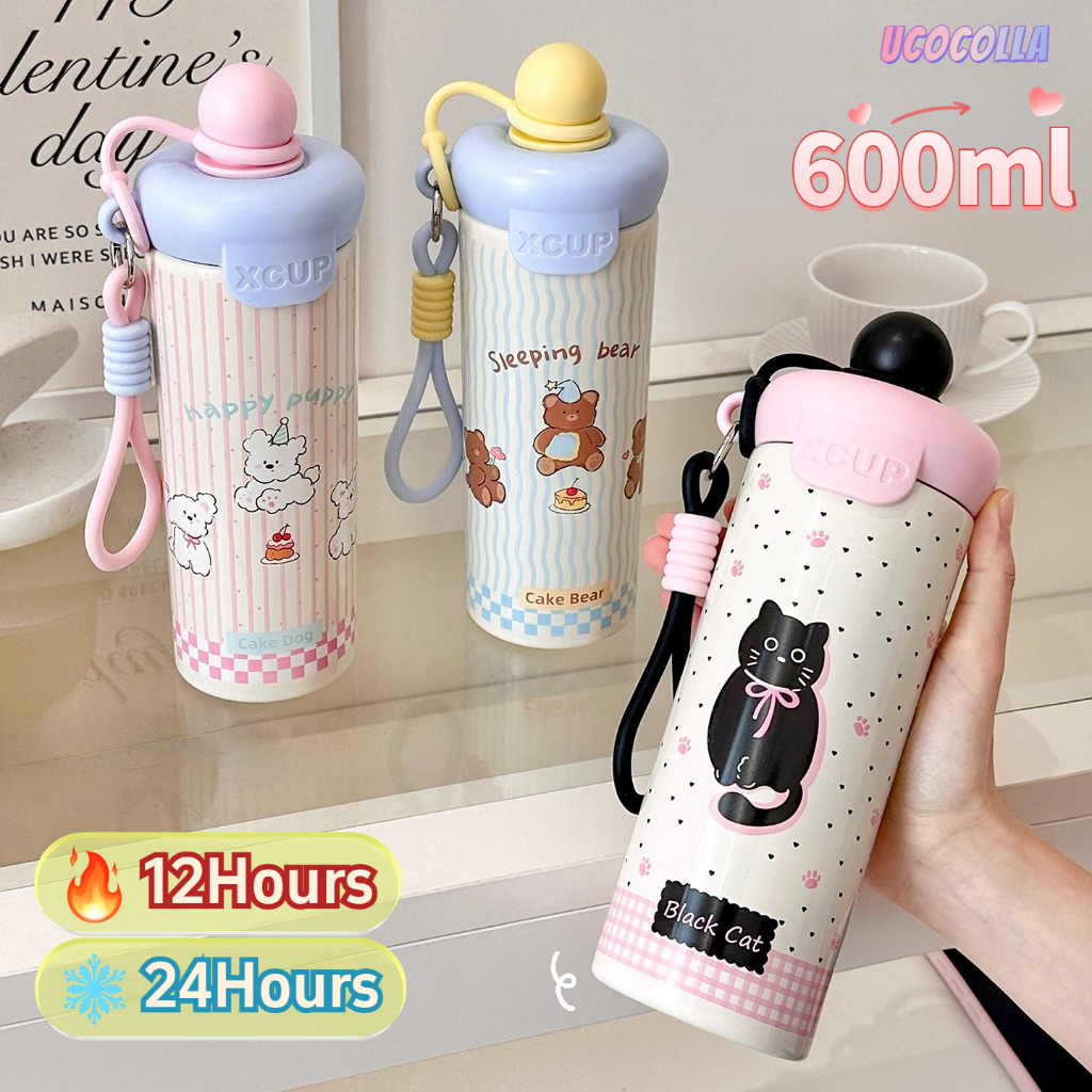 UCOCOLLA แก้วกาแฟ แก้วน้ําเก็บความเย็น น่ารัก แก้วน้ำเก็บความเย็น 316 สแตนเลส 600ml แก้วมีฝาปิด