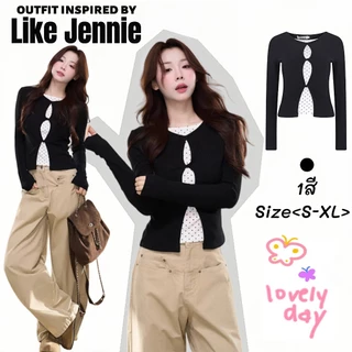 JENNY🏐พร้อมส่ง⚫️เสื้อยืดแขนยาวทรงครอป สายโพกาดอทสไตล์เกาหลี ดีไซน์เก๋เก๋ เสื้อเชิ้ตรัดรูปสองชิ้นติดกันแฟชั่นผู้หญิงY2K