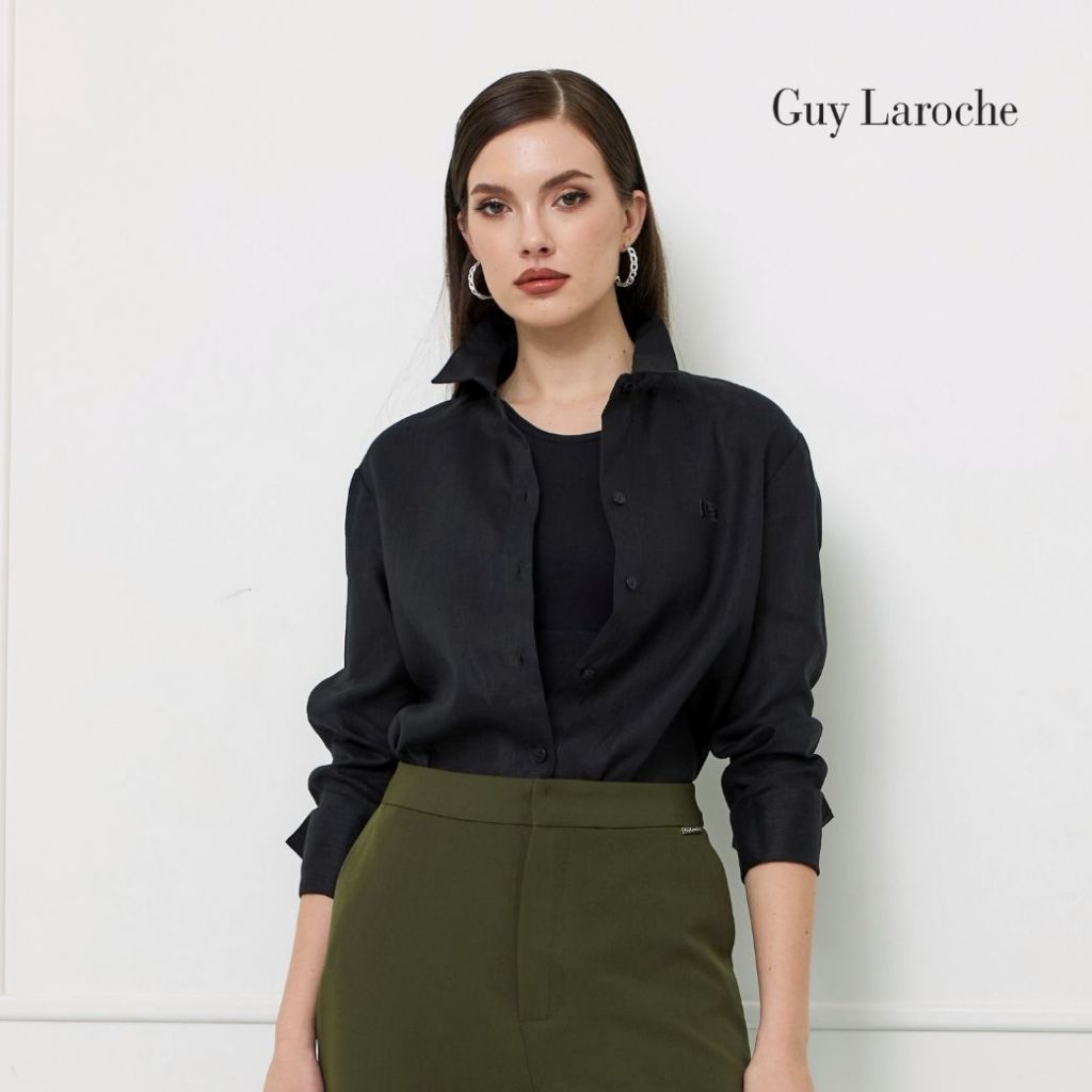 Guy Laroche เสื้อเชิ้ตผู้หญิง แขนยาว Light linen สีดำ G9U2BL