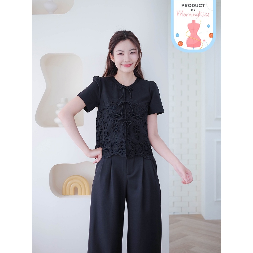 Cherine Black Lace Blouse ເສື້ອລູກໄມ້ສີດຳ ແຂນສັ້ນ 7 ໄຊส์