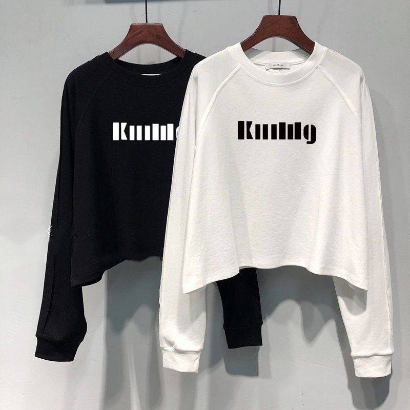 เสื้อครอปแขนยาวไซส์ใหญ่ oversize เสื้อผ้าสาวอวบวัยรุ่น ทรงหลวมสไตล์เกาหลี เสื้อยืดสวยผู้หญิงแฟชั่นมาใหม่ สกรีนวินเทจเท่ๆ