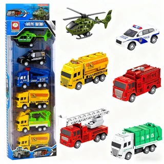 YUNLEOTOY 6 in 1ให้รถของเล่นเด็กผู้ชายรถบรรทุกของเล่นความเฉื่อยรถดับเพลิงโรงเรียนอนุบาลรุ่น
