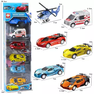 YUNLEOTOY 6 in 1ให้รถของเล่นเด็กผู้ชายรถบรรทุกของเล่นความเฉื่อยรถดับเพลิงโรงเรียนอนุบาลรุ่น
