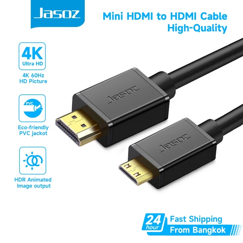 ⚡ส่งจาก กทม⚡Jasoz Mini HDMI เป็น HDMI Cable ตัวผู้ เป็น ตัวผู้ 4K/60Hz สาย HD For Tablet Camera TV