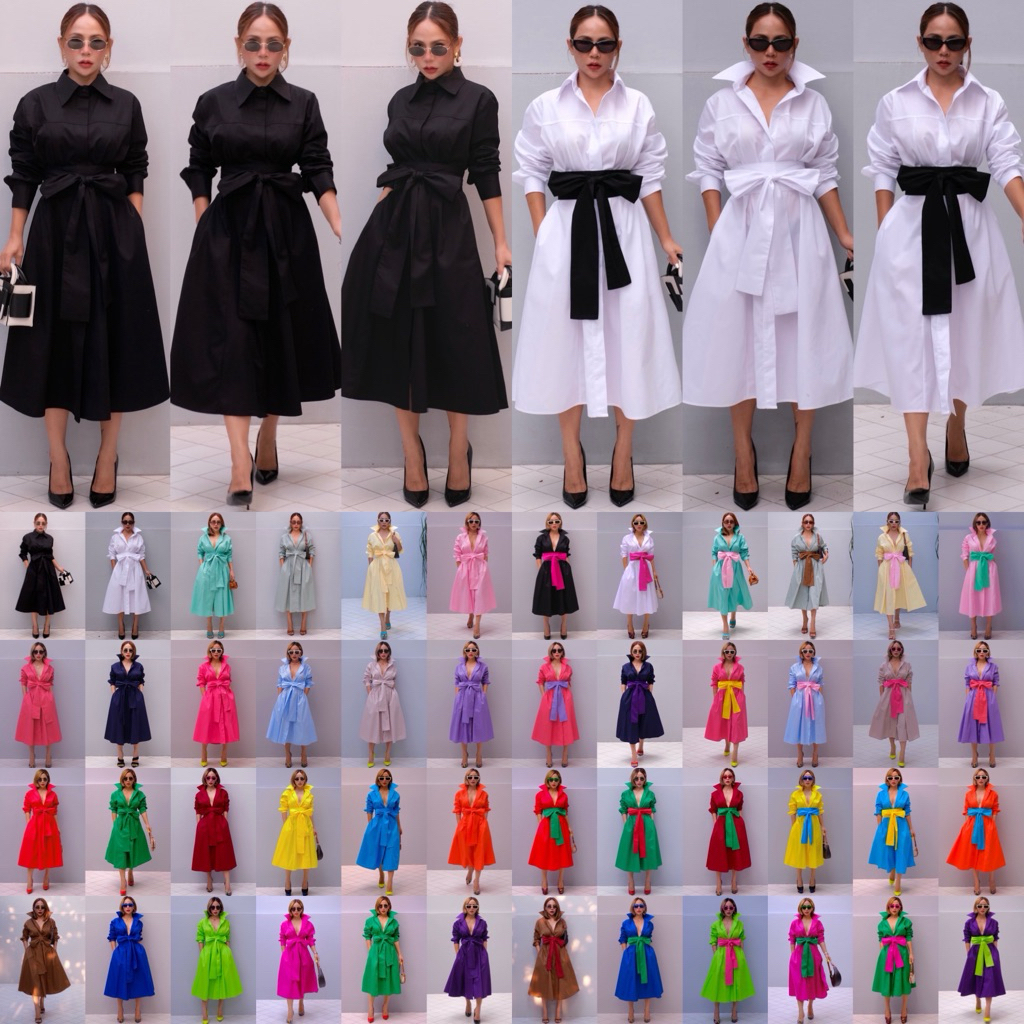 Bright by Aruna:Dress shirt เดรสเชิ้ตNo.1 อก44“ยาว43”พร้อมเชือกผูกเอว2สี