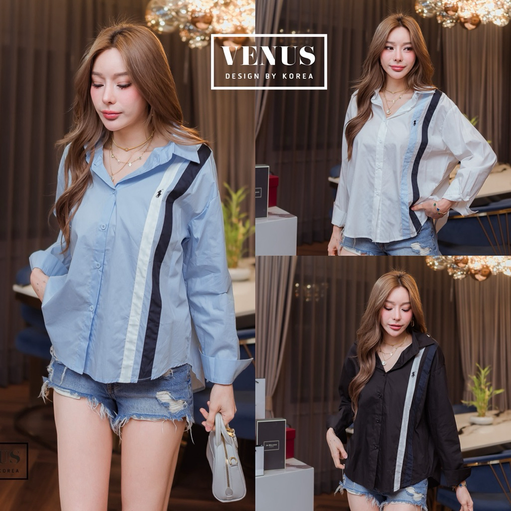 🌈🌿🌸🌼🌺🖤🤍💙🇰🇷 Cotton Polo Rim Stripe Color Long Sleeve Shirt