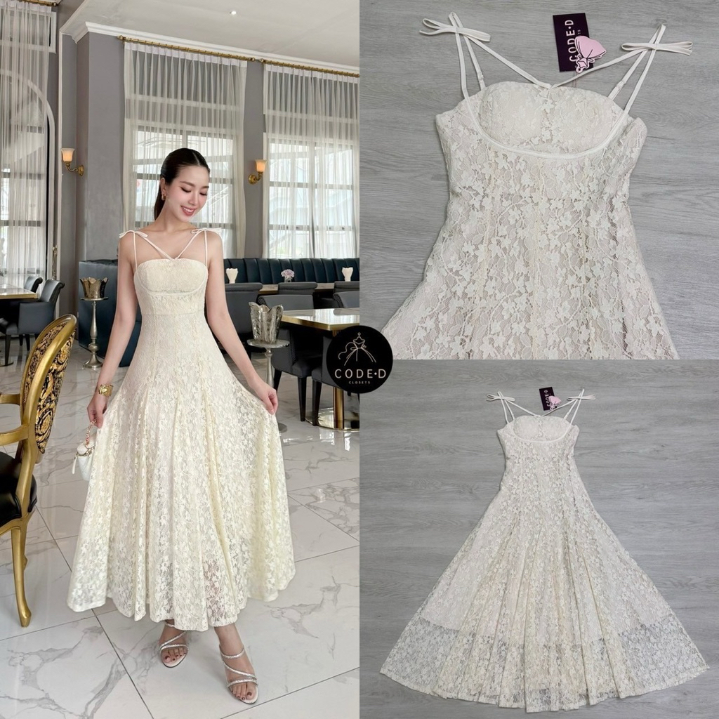 CODE-D CLOSETS เดรสผ้าลูกไม้สีขาวครีมใช้เนื้อผ้าเยอะมากงานเกินราคาสุดสุด