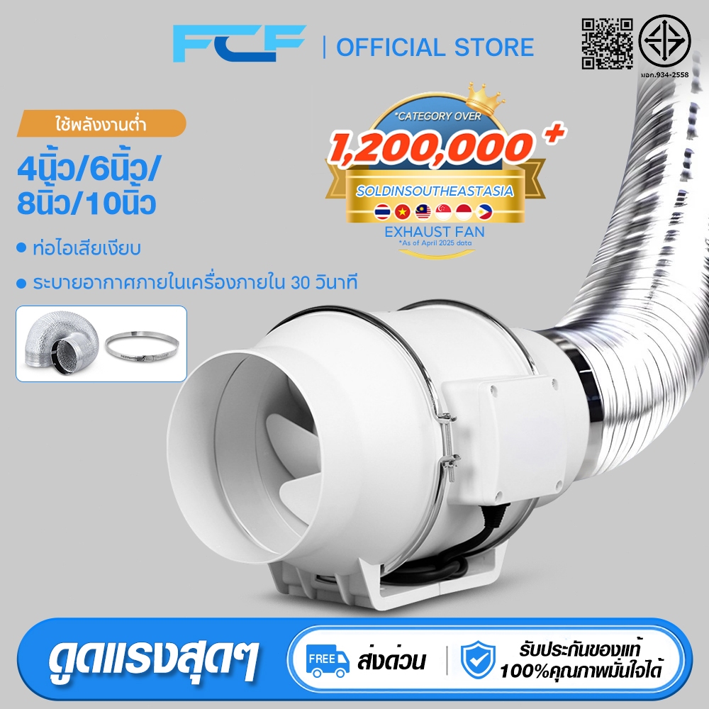 FCF 4/6/8/10/นิ้ว พัดลมระบายอากาศ 1.5m เคเบิล พร้อมสวิตซ์ พัดลมดูดอากาศ บาร์บีคิว ( กรองอากาศDIY)