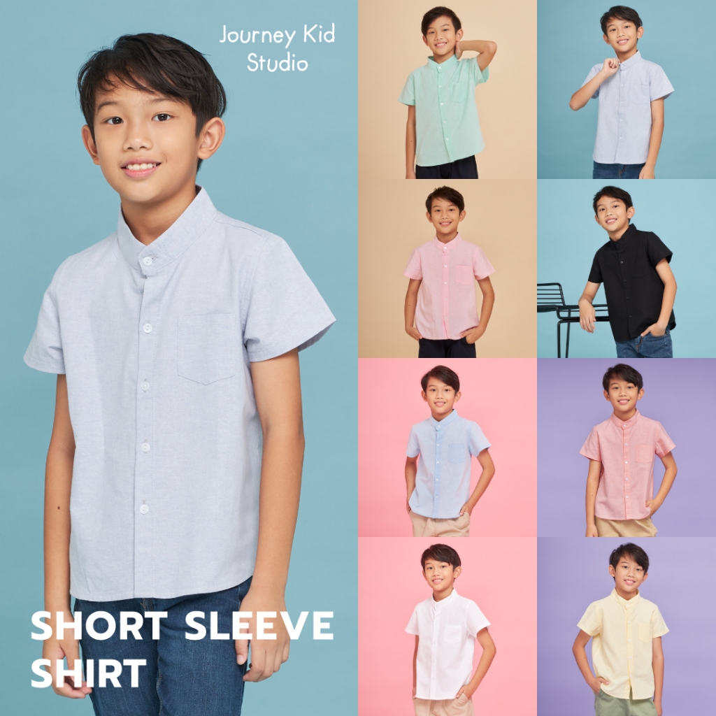 Journey Kid [พร้อมส่ง] 1-10 ขวบ เสื้อเด็กผู้ชาย คอจีนแขนสั้น สีสันสดใส ผ้า COTTON OXFORD ตัดเย็บดี