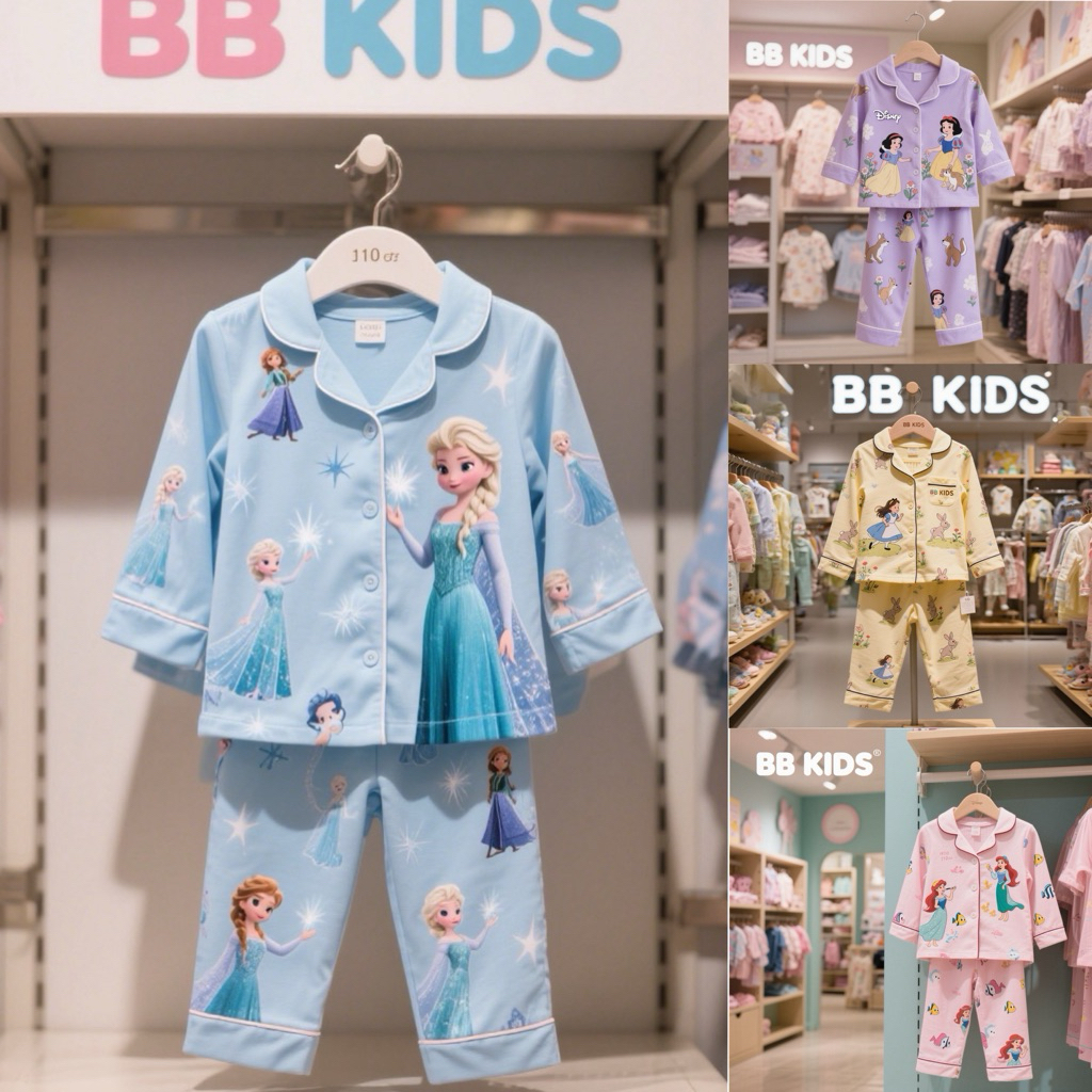 BB Kids‼️ชุดนอนเด็ก กระดุมหน้า ขายาว ลายเจ้าหญิง เอลซ่า สโนไวท์