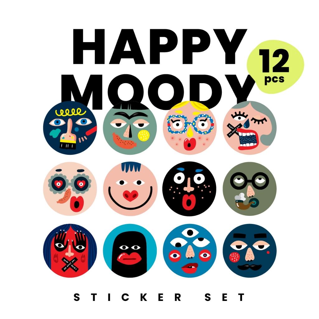 Set Happy Moody สติกเกอร์ | สติกเกอร์กันน้ำ กันรอยขีดข่วน 12 ชิ้น by TA.THA.TA