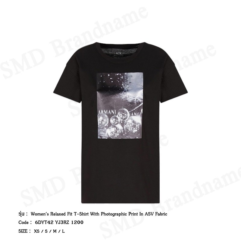 Armani Exchange เสื้อยืดคอกลมผู้หญิง รุ่น A/X Women's Relaxed Fit T-Shirt With Photographic Code: 6DYT42 YJ3RZ 1200