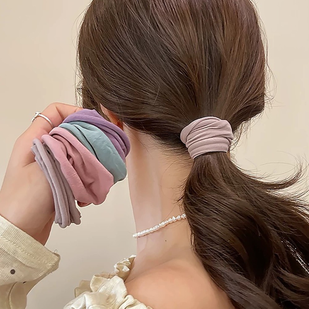 🌸พร้อ​มส่ง🌸5ชิ้นกว้างขอบยืดหยุ่นสูงห่วงผม สไตล์เกาหลี โมรันดี สีทึบนุ่มผ้าขนหนูวงผม-ยางรัด
