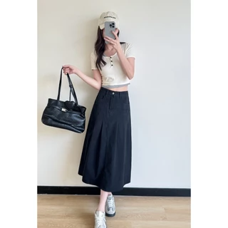 กระโปรงยีนส์ยาวแต่งจิ๊บS-8XL เอวสูงเก็บพุง สาวพลัสไซส์ใส่สวย นื้อผ้ายีนส์ไม่ยืด