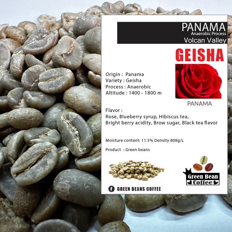 สารเมล็ดกาแฟดิบ PANAMA VOLCAN VALLEY GEISHA " Anaerobic Process " Green bean ขนาด 1,000 กรัม