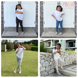 Pliyay by Mussu Kids กางเกงเลกกิ้งเด็ก ผ้าร่องสีพื้น ปลายขา Lettuce Hem ใส่สบาย (2-7 ปี) (lgpy3)