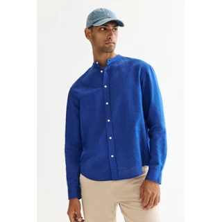 H&M(เอชแอนด์เอ็ม) เสื้อเชิ้ตคอจีนผสมผ้าลินินทรงปกติ Men Regular Fit Linen-blend grandad shirt 1315933_1