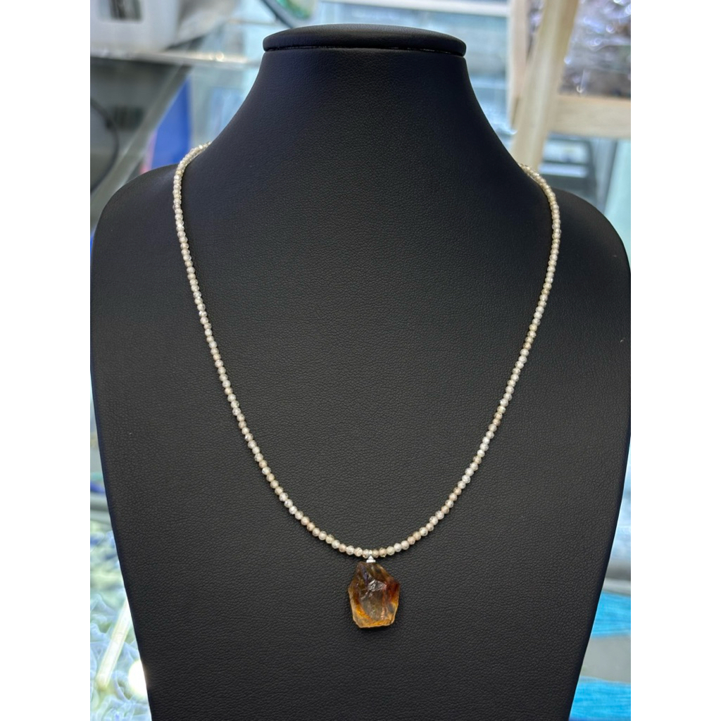 beautiful natural top quality Grade A+ 2 mm zircon beads with Raw citrine pendant necklace 💛💛