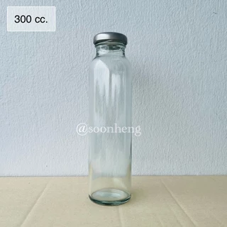 (WG824) ขวดแก้วทรงสูง แบบกลม 300 ml พร้อมฝาสแตนเลส 38 มม.