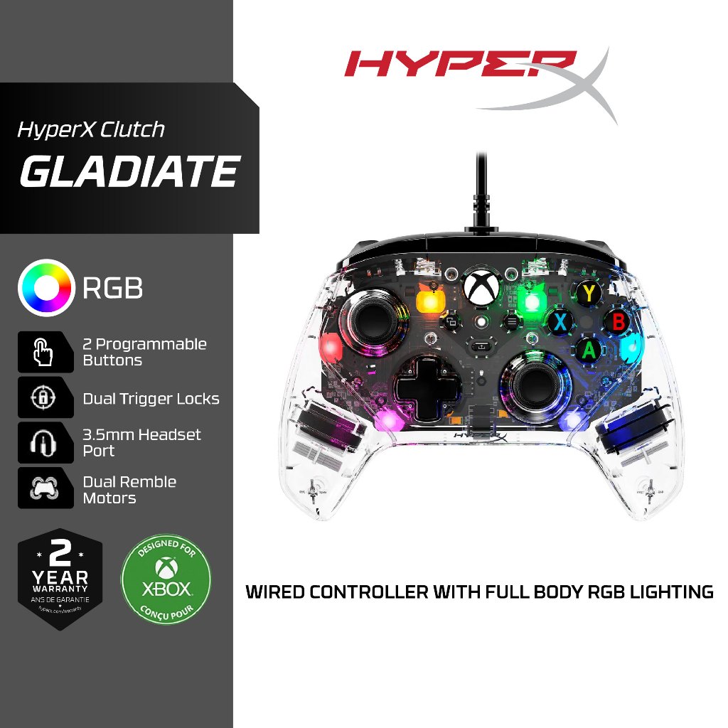 HyperX Clutch Gladiate RGB จอยเกมมิ่ง คอนโทรลเลอร์ RGB เกมมิ่งแบบมีสาย Xbox ( 7D6H2AA )