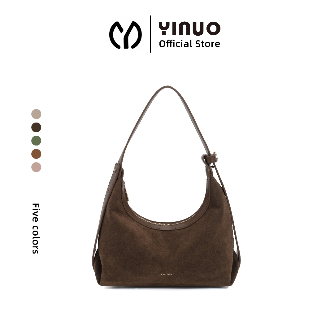 YINUO Veluna Hobo Bag  กระเป๋าหนังกลับสัมผัสนุ่ม ดีไซน์เรียบหรู ปรับใช้ได้ทั้งถือ สะพาย หรือคาดลำตัว
