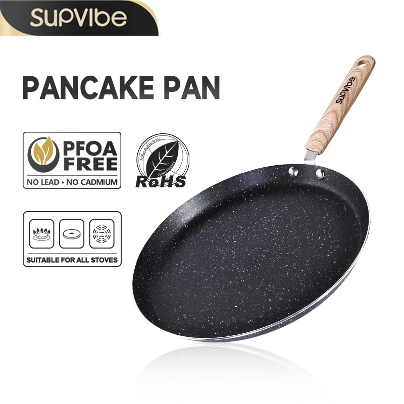 SUPVIBE กระทะก้นแบน กระทะทำอาหาร เคลือบหินไมฟาน ไม่ติดกระทะ  ทำความสะอาดได้ง่าย ไข่ดาว แพนเค้ก