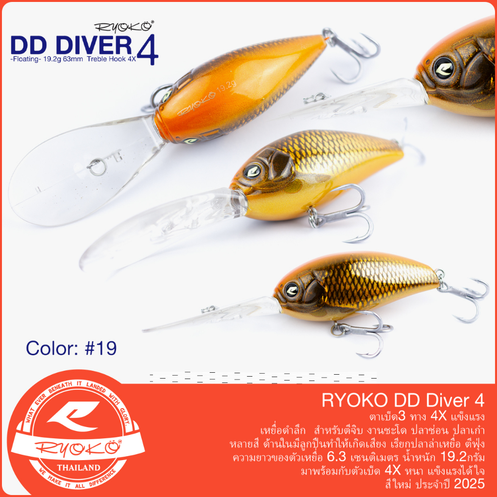 เหยื่อปลอม RYOKO DD3 และ DD4 ดำลึก ตีจิบชะโด