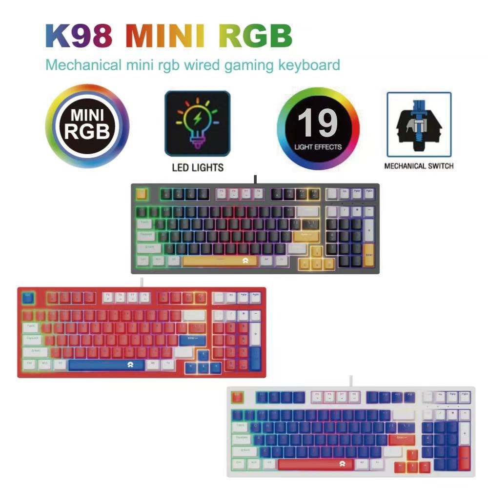 [สั่งK98+แถมฟรี Mouse TF-128] OKER คีย์บอร์ด RGB GAMING KEYBOARD รุ่น K98 สวิตซ์ Blue Switch หัวเสีย