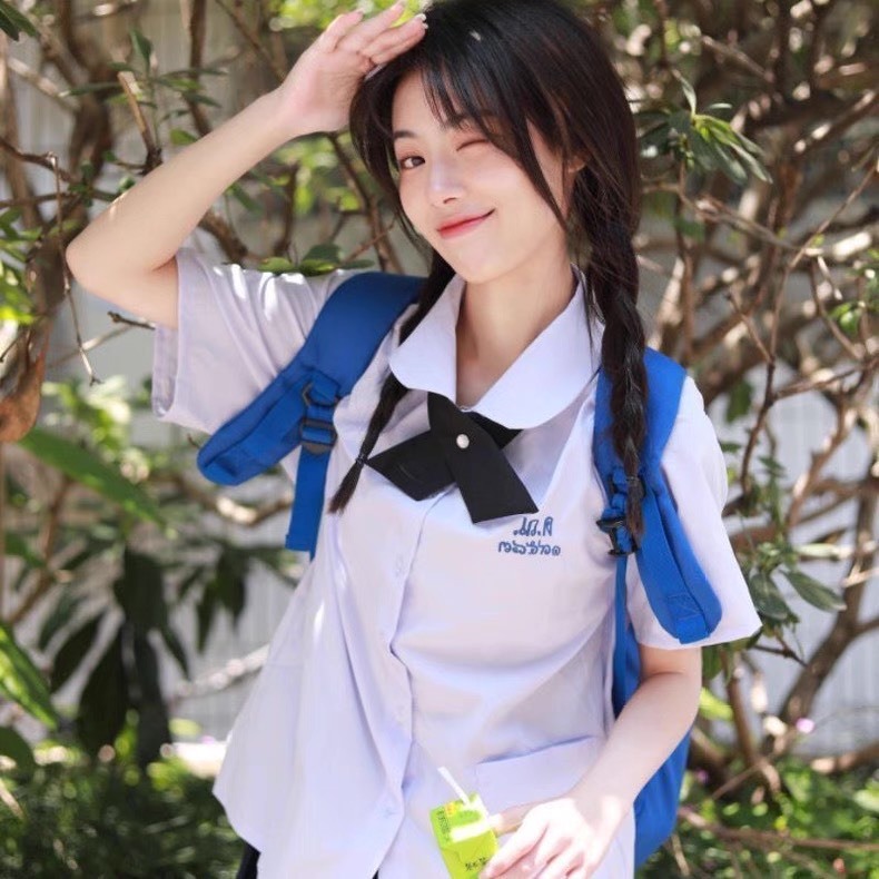 พร้อมส่ง👧🏻ชุดนักเรียนไทย ทรงหลวม แขนสั้น น่ารักใส่ย้อนวัย
