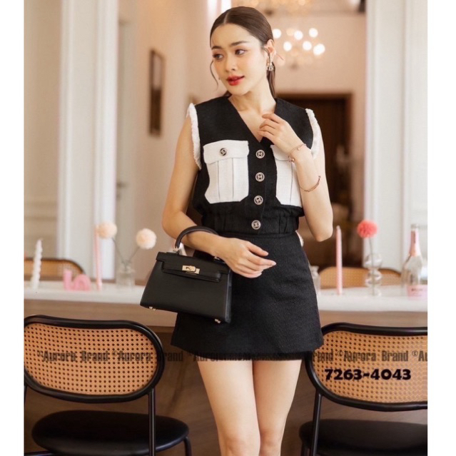 พร้อมส่ง เติม SML⚡️AR 7263 ชุดเซ็ตผู้หญิง เสื้อ+กระโปรง ผ้าทวีตทูโทนเกรดพรีเมี่ยม สวยหรูโดดเด่น ผ้าไม่หนา ไม่คันน๊า