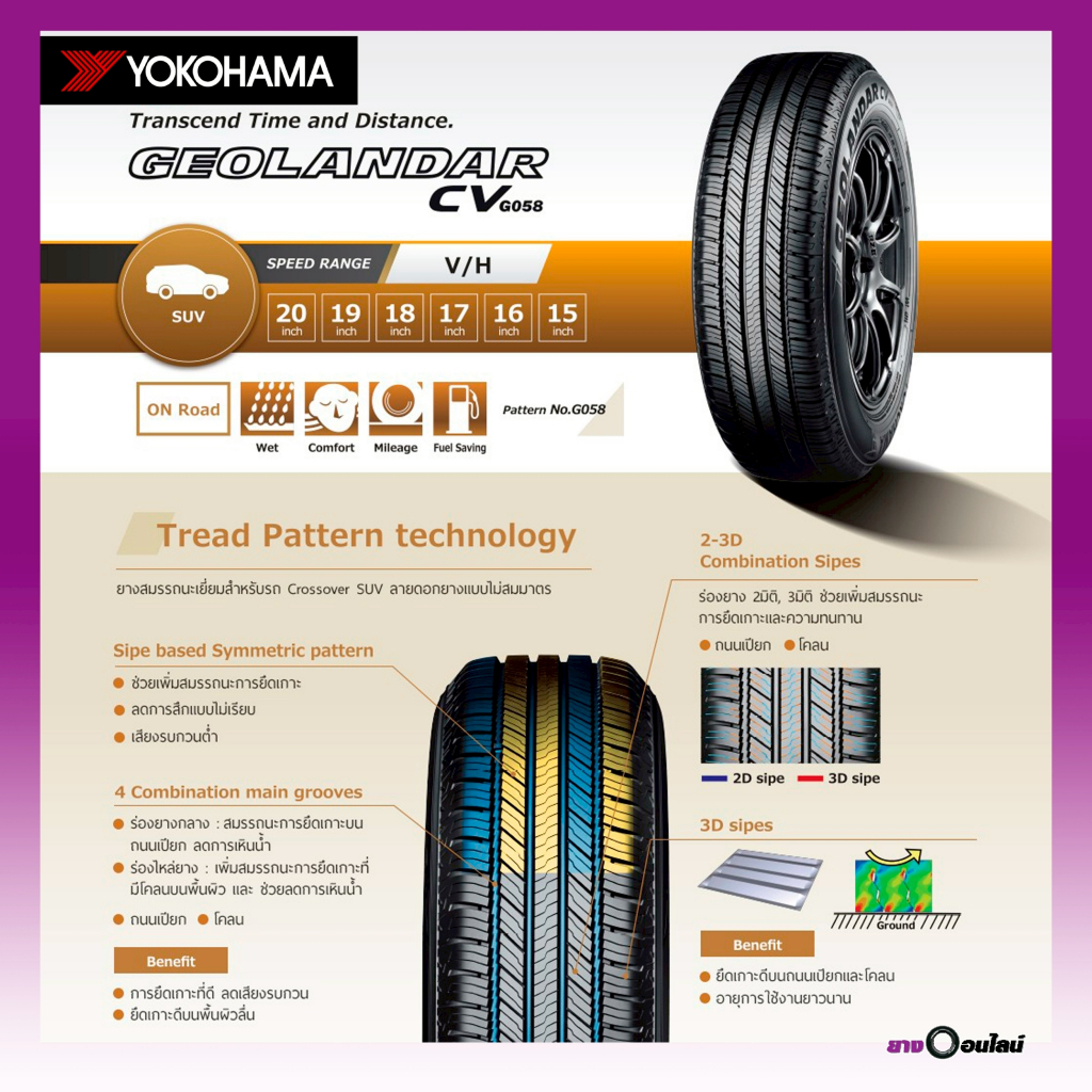 Yokohama G058 โยโกฮามา ยางรถยนต์  ขนาด 15-20 นิ้ว จำนวน 1 ชุดจัดส่งหรือติดตั้งที่ยางออนไลน์ - รูปที่ 3