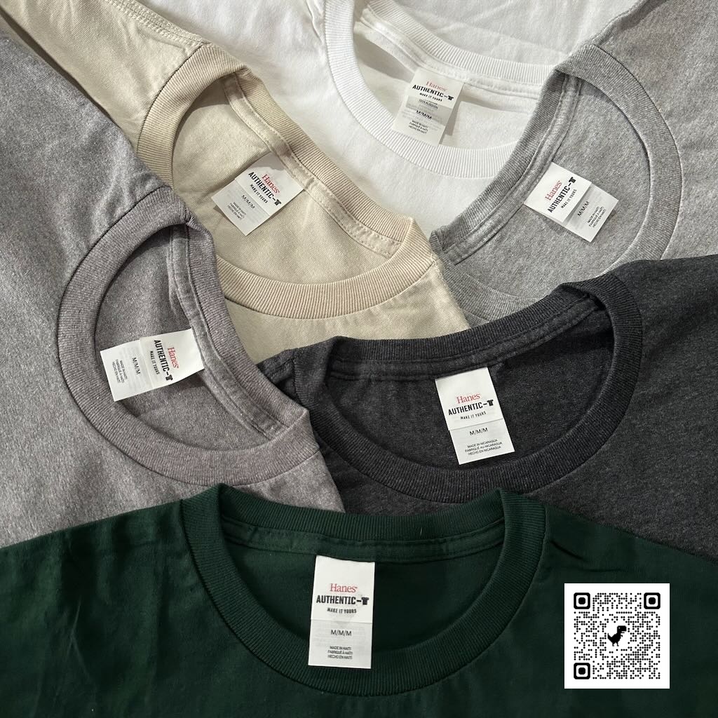 Hanes Authentic Crew 5.6 Oz  ไม่มีตะเข็บข้าง  สินค้านำเข้า Made in Haiti
