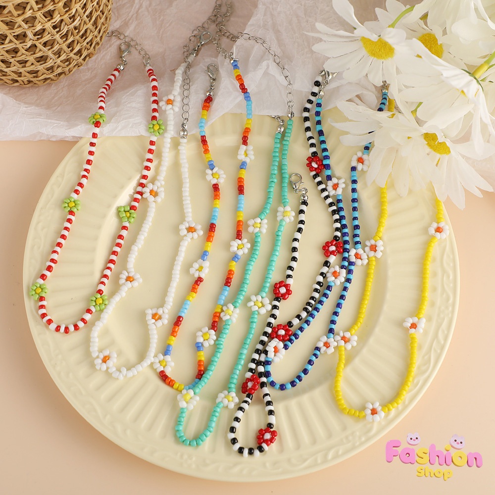 สร้อยคอ necklace ลูกปัด ดอกไม้ น่ารัก หวาน สไตล์เกาหลี y2k ins โดปามีน summer สำหรับผู้หญิง หลากสี ส่งเร็ว COD