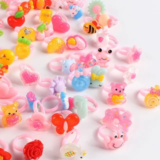 แหวนเด็กจํานวนมากเครื่องประดับเด็กเกาหลีหวานเด็กแหวนขนาดเล็กการ์ตูนลูกอมสีแหวนแหวนพลาสติก