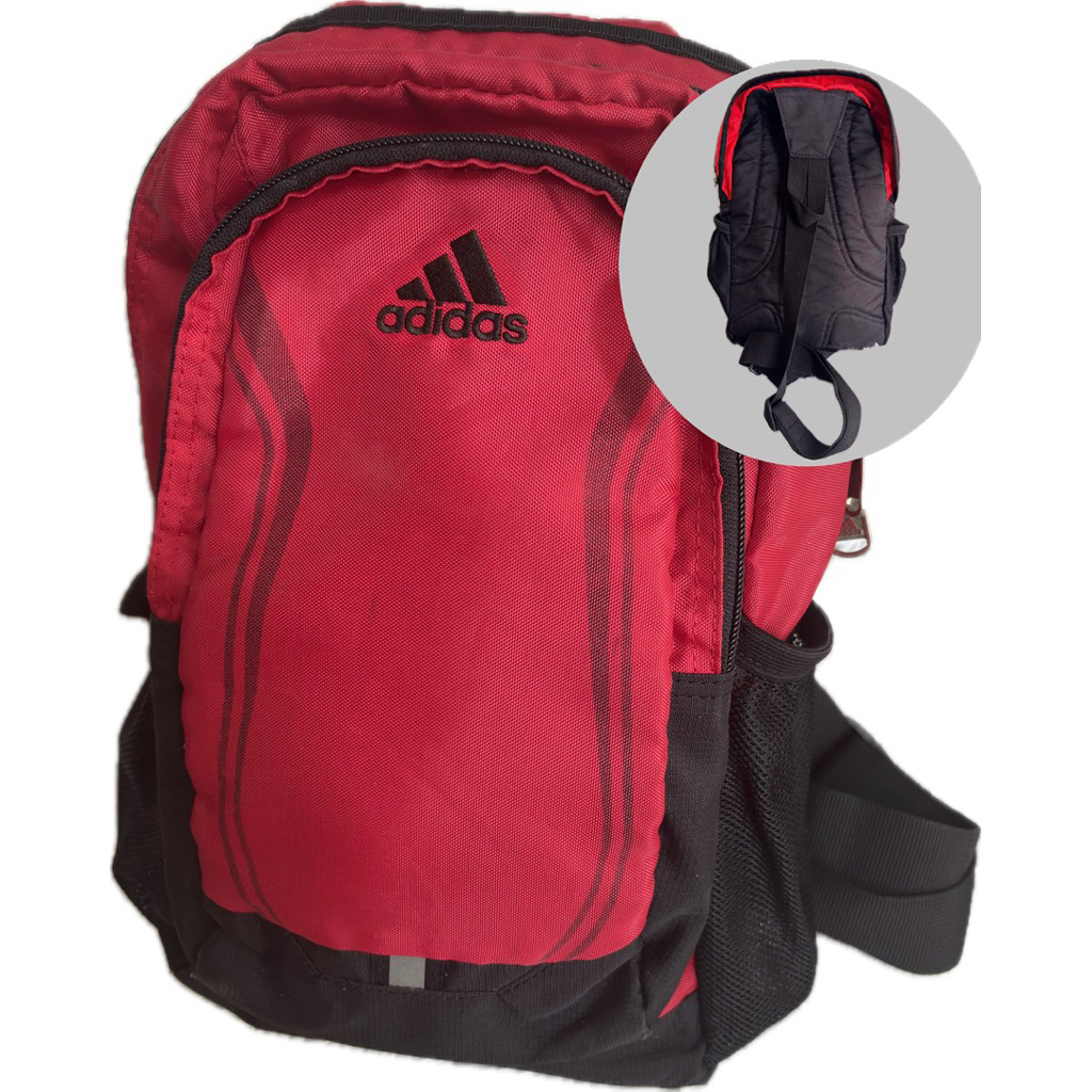 กระเป๋าสะพายเฉียง  สะพายข้าง เดียว มือสอง ขายตามสภาพ  กระเป๋าเป้สะพายหลัง Adidas สีแดง-ดำ