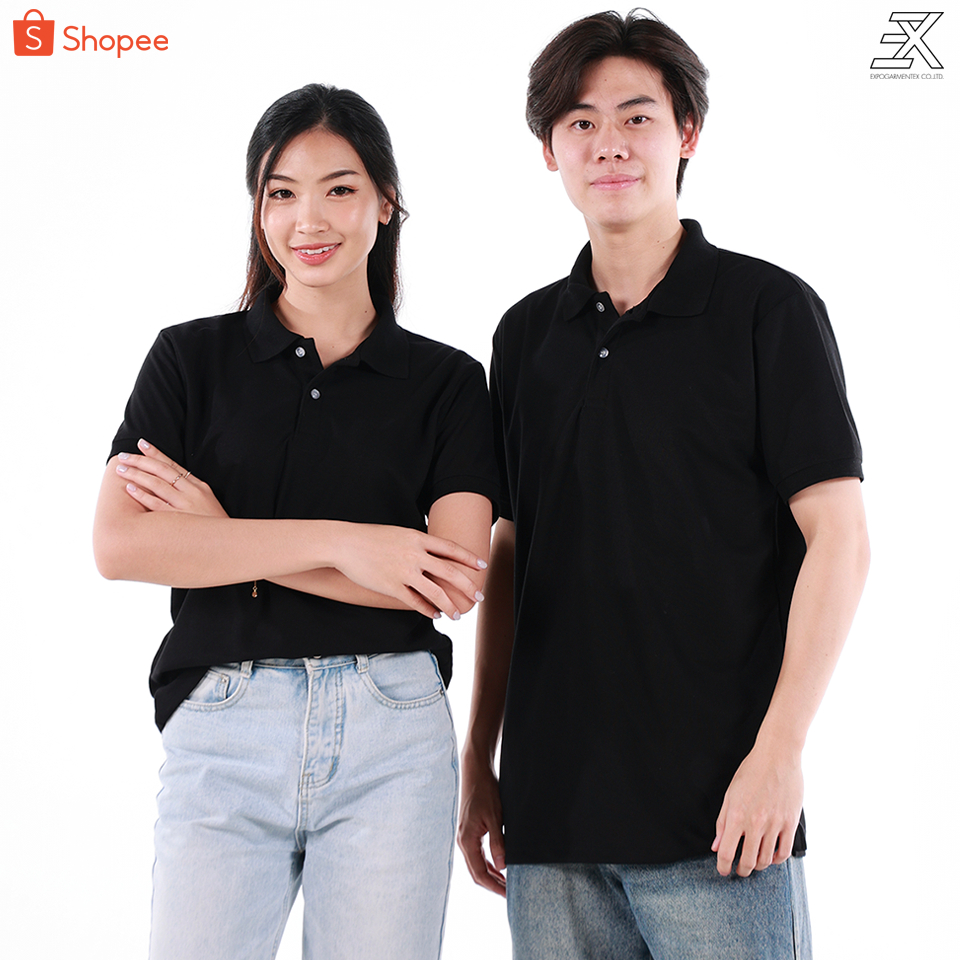Expogarment เสื้อโปโล สีดำ พร้อมส่ง แขนสั้น จั้มแขน ใส่สบาย อยู่ทรง ยับยาก เสื้อดำ Black Polo