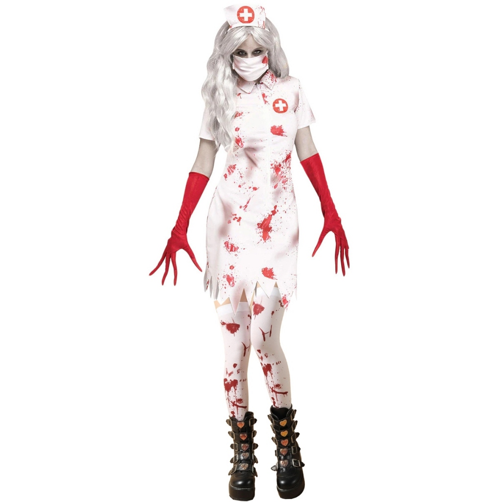 ชุดคอสเพลย์พยาบาลซอมบี้ ซอมบี้เปื้อนเลือด  ชุดฮาโลวีน Zombie Nurse Cosplay Costume, Bloody Zombie, H
