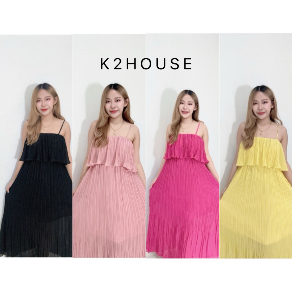 ชุดพลีท ชุดพลีทสายเดี่ยวสีพื้น Maxzy Dress ป้ายห้อยtopshop ชุดออกานแต่ง ชุดเดินหาด ชุดเที่ยวทะเล