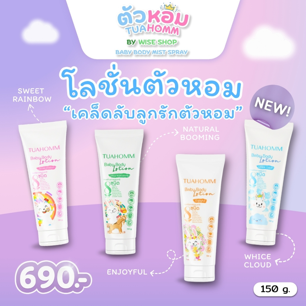 TUAHOMM Baby Body Lotion ตัวหอม โลชั่นเด็ก หอมสะอาด ระงับกลิ่นกาย ผิวนุ่มชุ่มชื้น กลิ่นหอมละมุน ขนาด