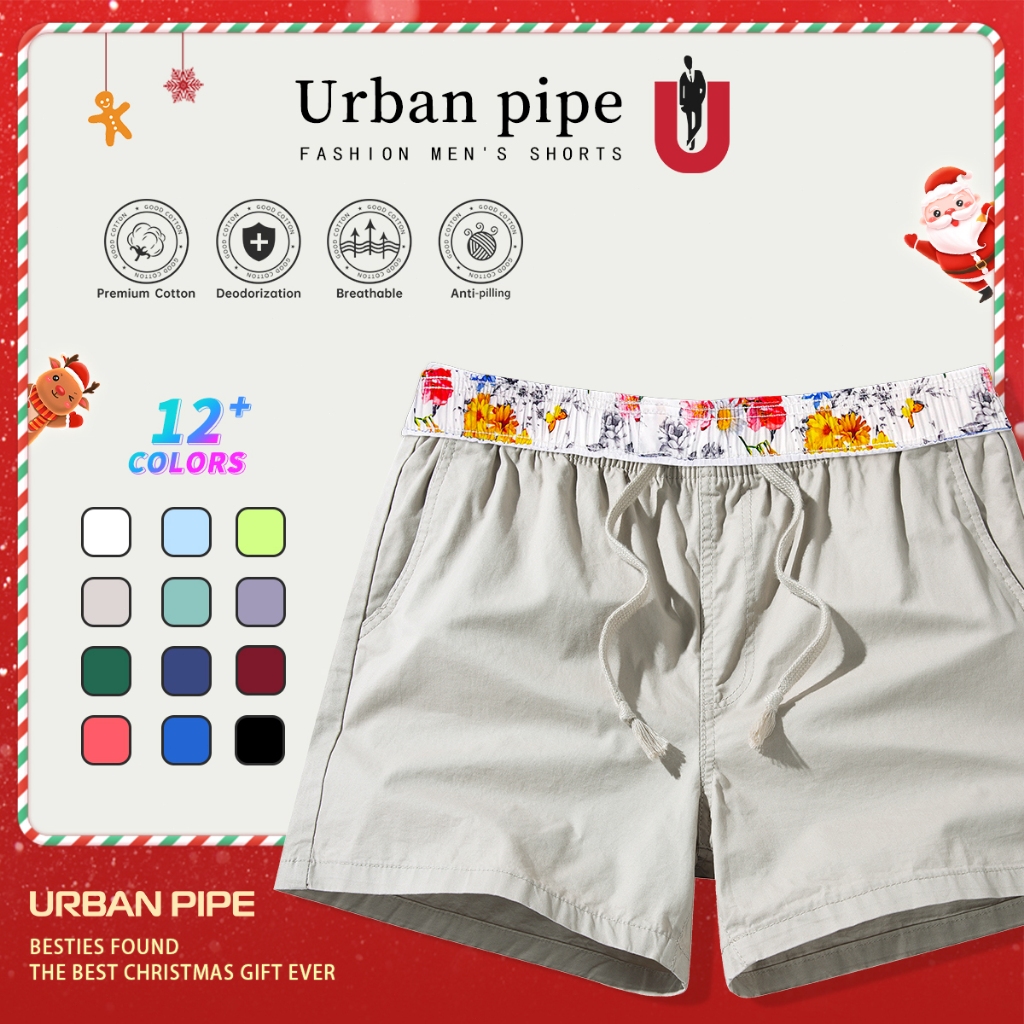 URBAN PIPE กางเกงขาสั้นผู้ชาย ผ้าคอตตอน ทรงสั้นเหนือเข่า เอวสวม ขนาด  28-34 รุ่น