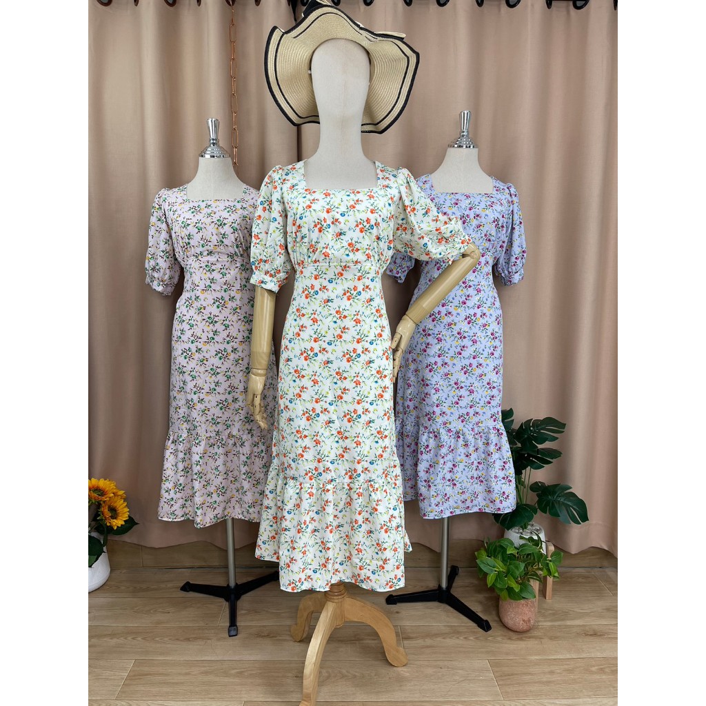 เดรสยาว คอเหลี่ยม CH4 แต่งชาย เดรสสาวหวาน ผ้าดี ใส่เที่ยว ใส่ออกงานได้