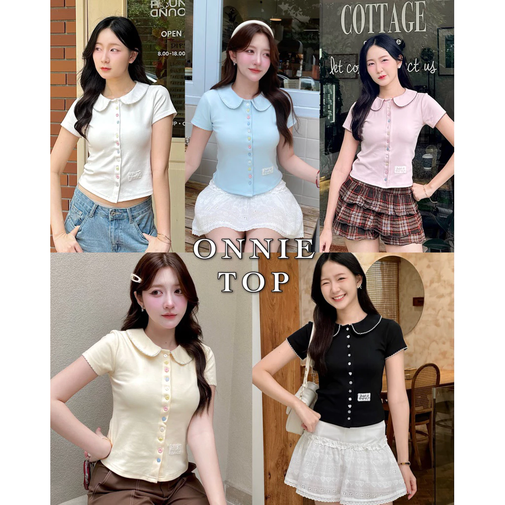 imily.style : ONNIE TOP เสื้อดีเทลปักคอปก