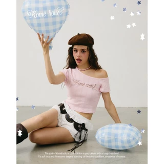 kome.offi (S-4XL) เสื้อปาดไหล่แขนสั้น รุ่น Komé wendy top