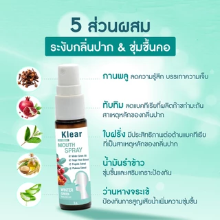 Klear Mouth spray winter green (15ml) สเปรย์สำหรับช่องปากและคอ พ่นชุ่มคอ บรรเทาอาการเจ็บคอ